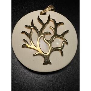 Crown Trifari Vintage White Lucite Gold Tone Tree Pendant